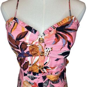 Farm Rio Women's S Tropical Pink Floral Mini Dress Summer Casual